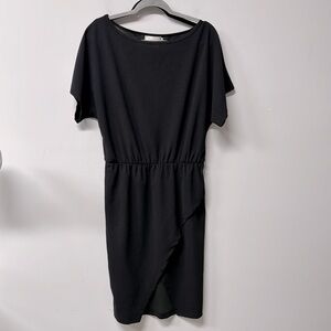 Merry Fun Dress Womens Large Black Short Sleeve Stretch Midi Faux Wrap career